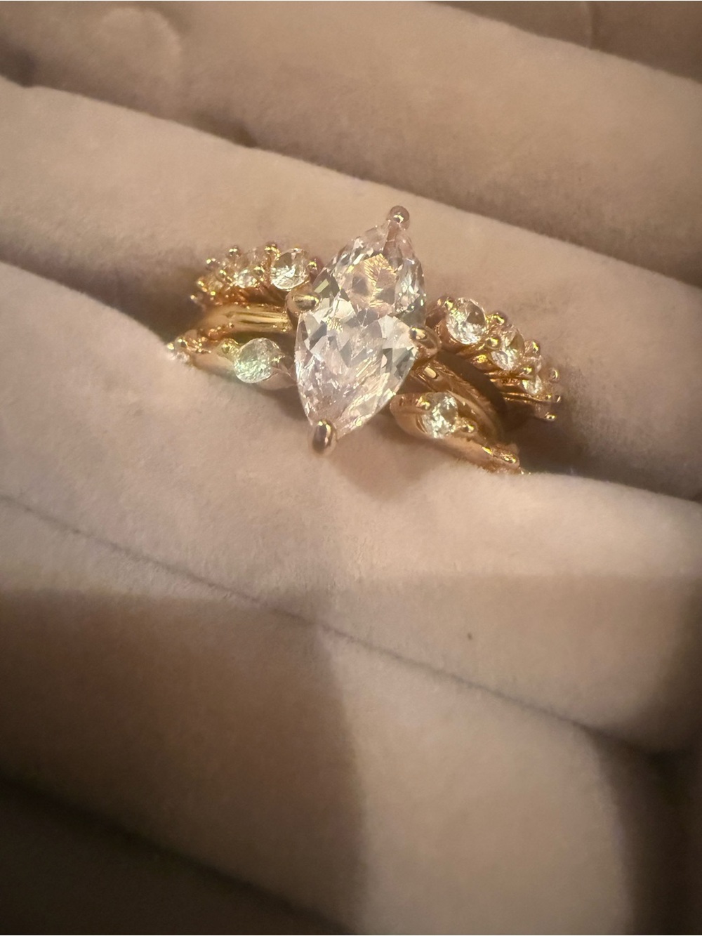Gold Marquise-Cut Crystal Statement Ring - Women Jewelry